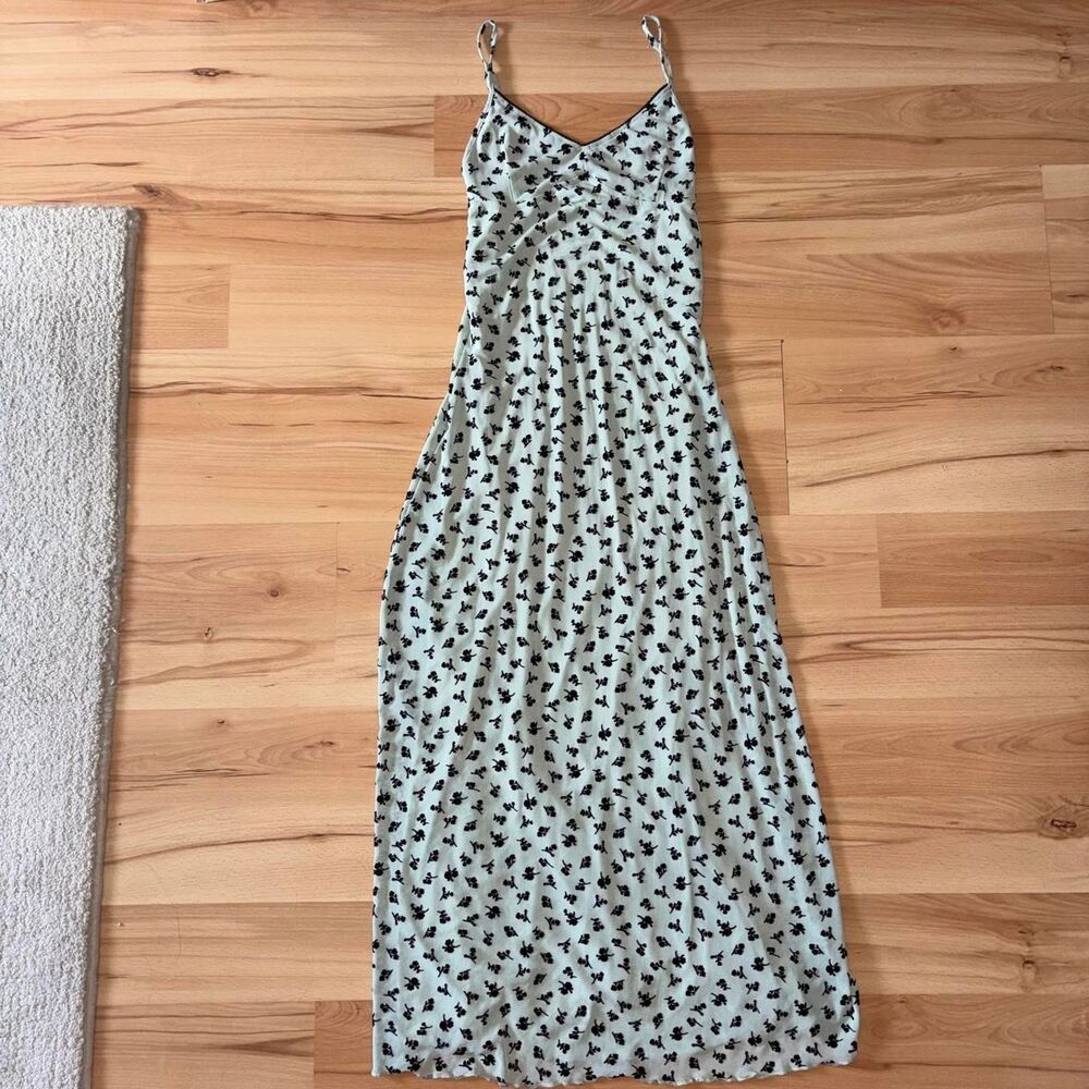 Fairycore Pale Green Floral Mesh Maxi Dress size XS